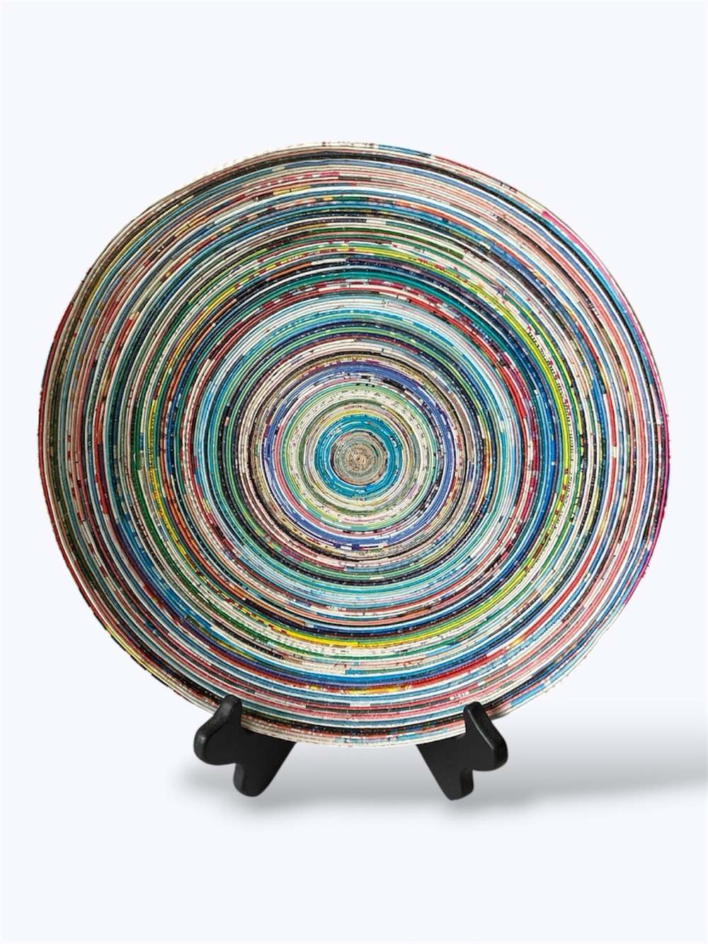 Large Coiled Recycled Magazine Paper Art Bowl - 2" Deep Decorative Catchall 10"